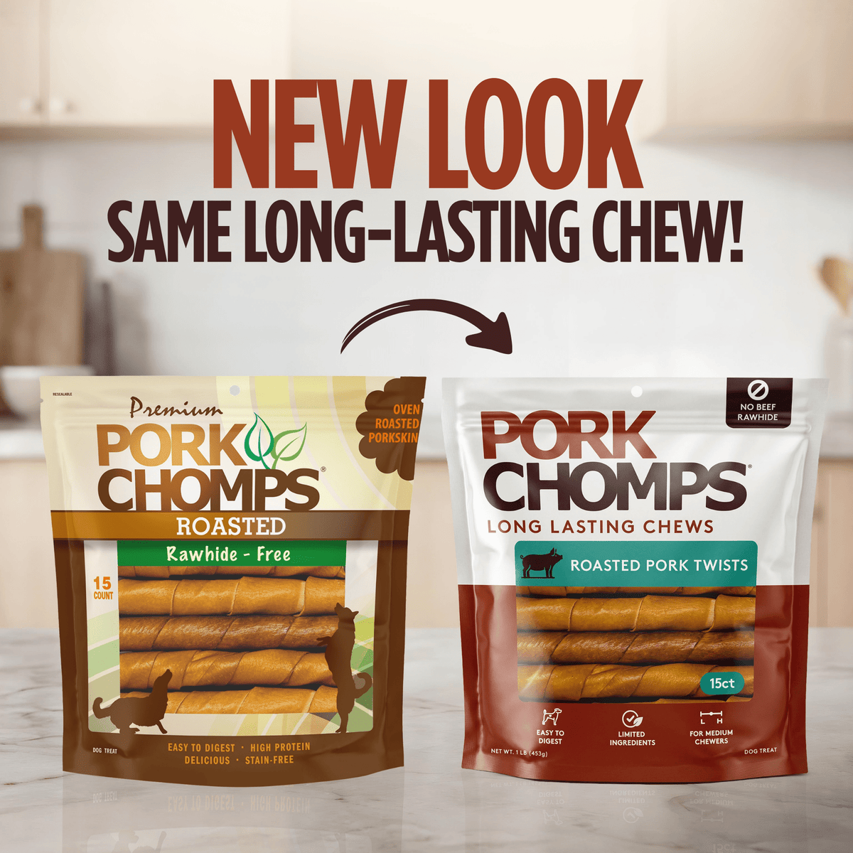 Pork Chomps - Roasted Pork Twists - 15 Count New Look