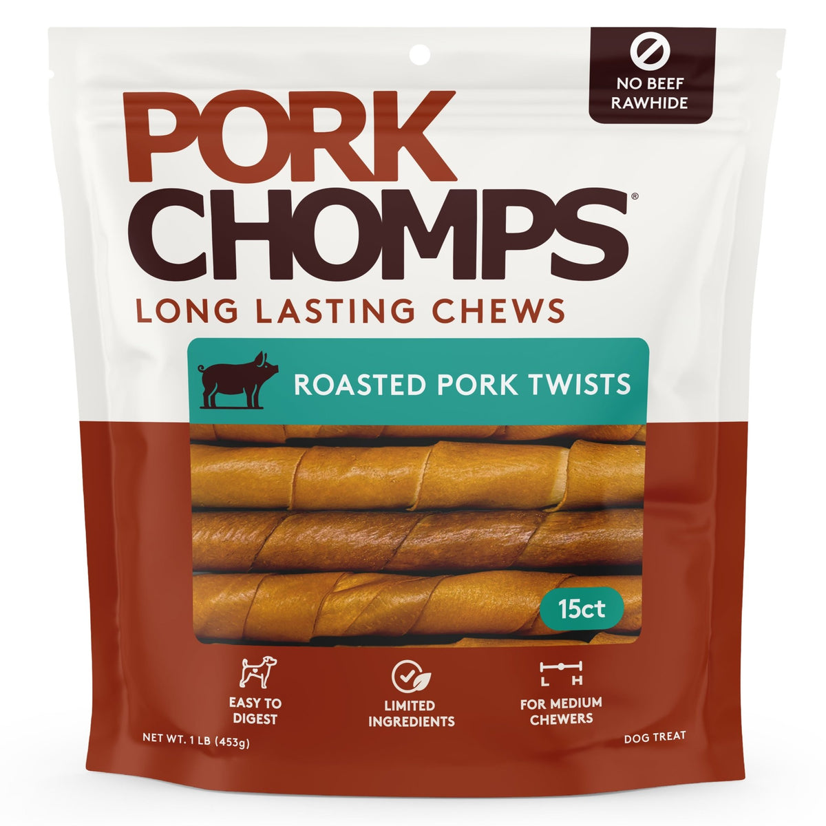 Pork Chomps - Roasted Pork Twists - 15 Count