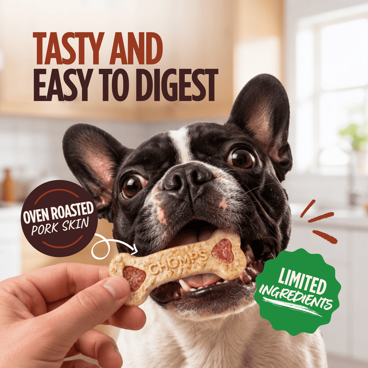 Pork Chomps - 4" Assorted Bacon & Chicken Flavor Crunchy Bone - 12 Count