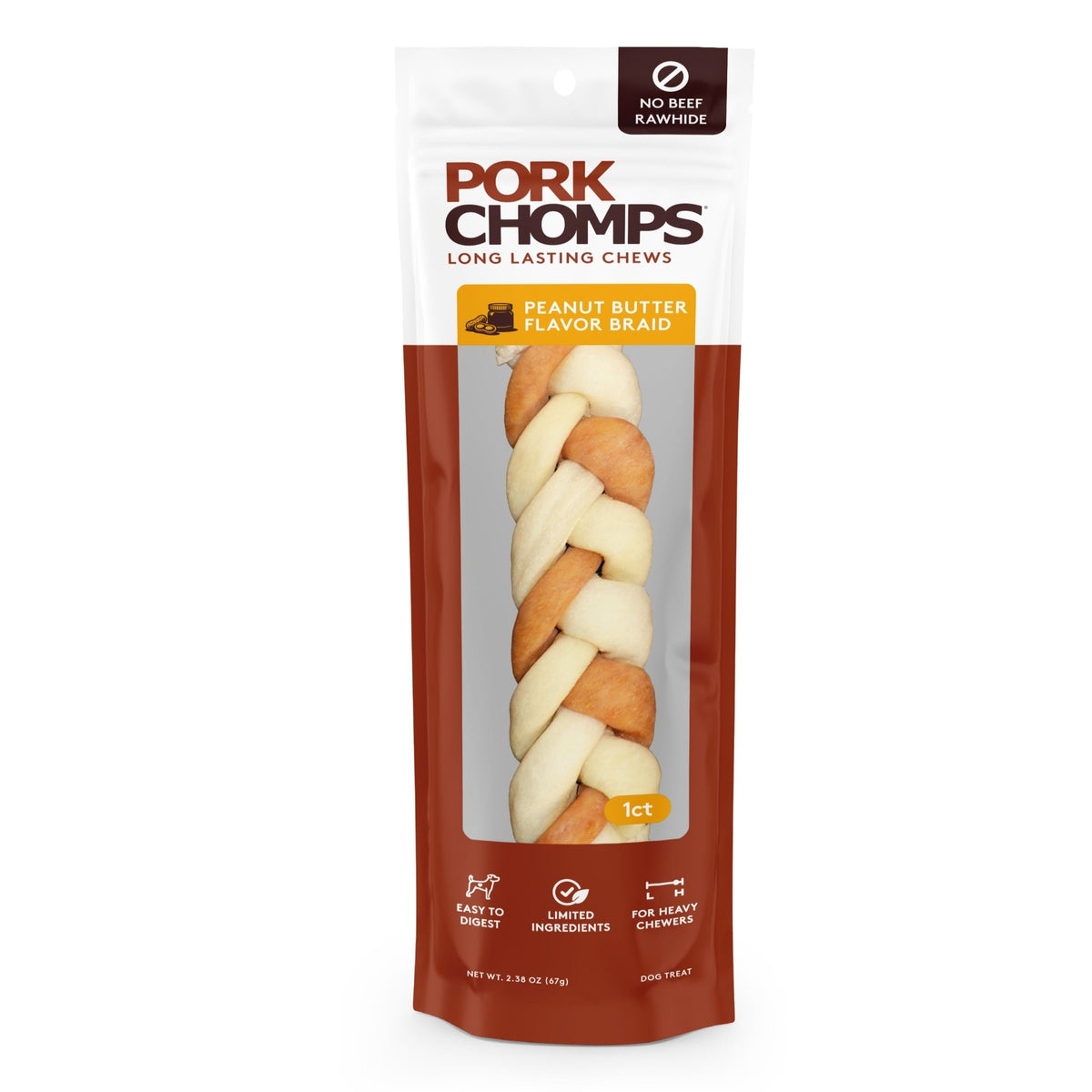 Pork Chomps - Peanut Butter Flavor Pork Braid - 1 Count