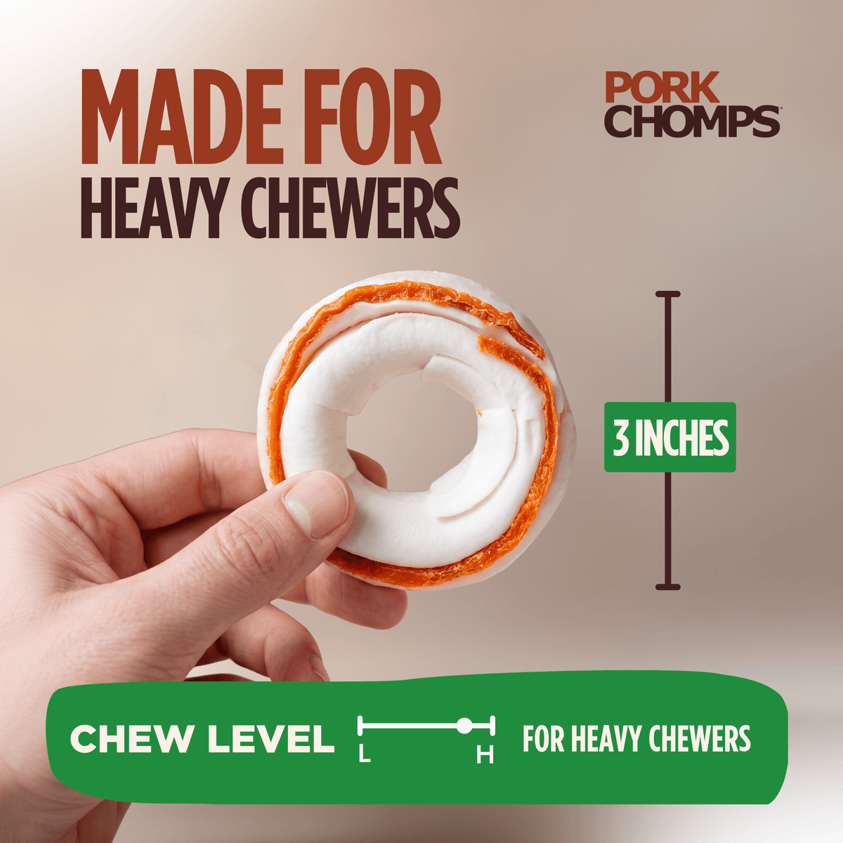 Pork Chomps - 2.5" Pressed Rings with Real Chicken - 8 Count