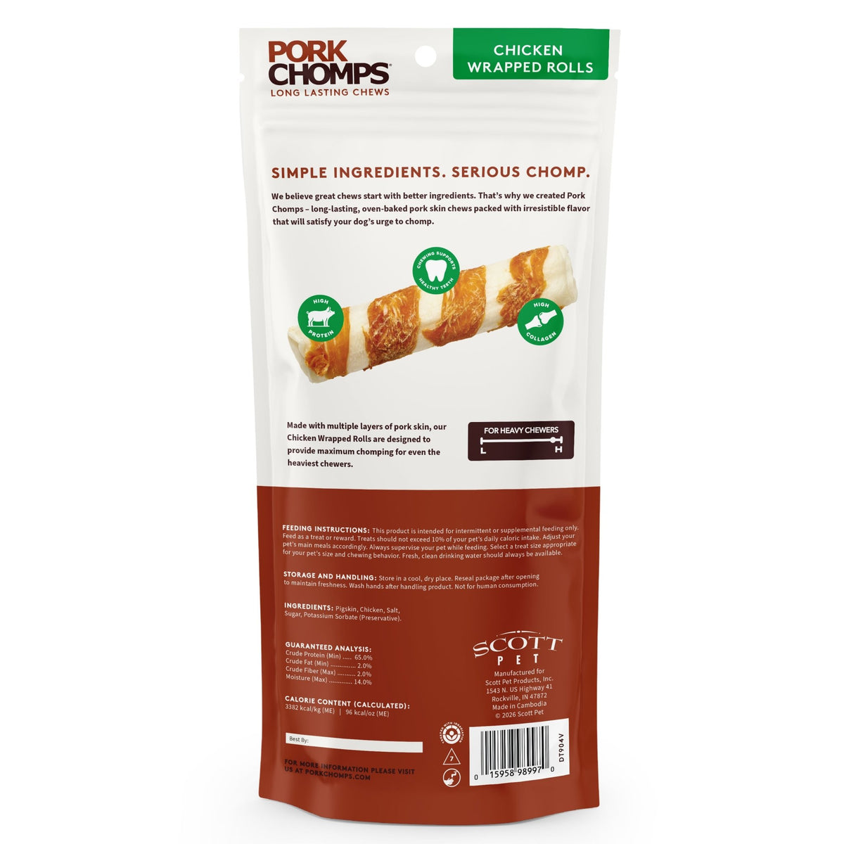Pork Chomps - 8" Real Chicken Wrapped Rolls - 2 Count