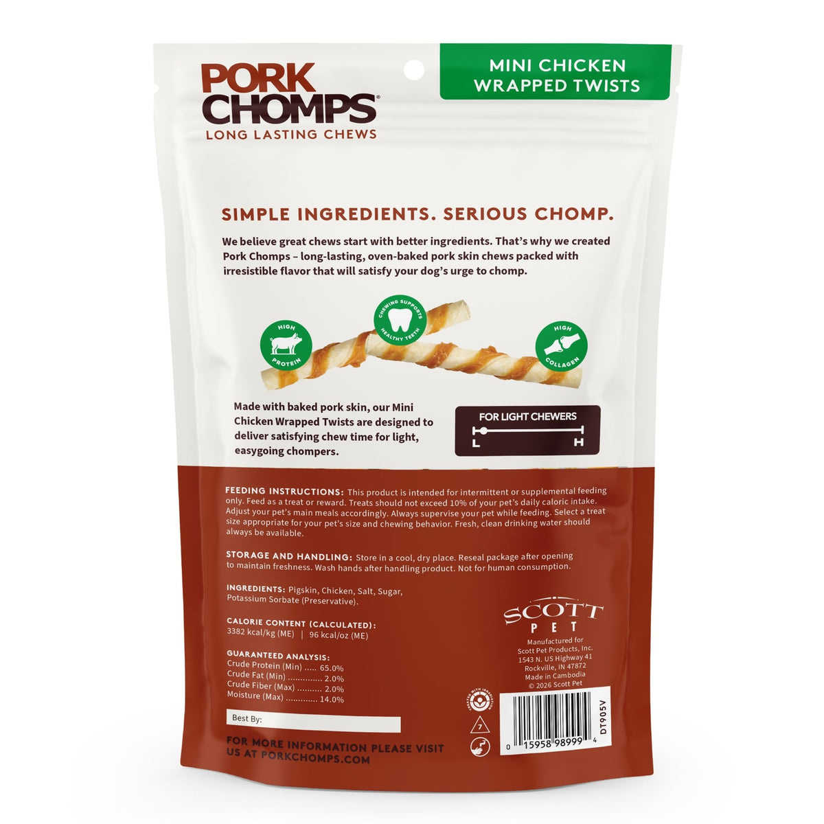 Pork Chomps - Real Chicken Wrapped Mini Twists - 12 Count