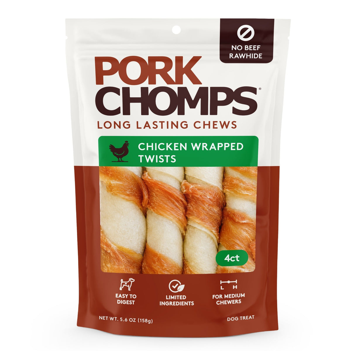 Pork Chomps - Real Chicken Wrapped Twists - 4 Count
