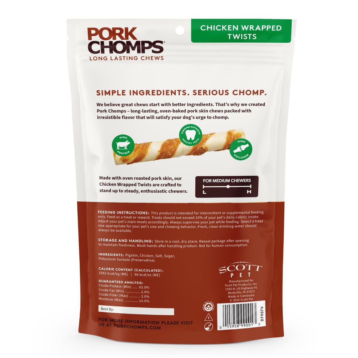 Pork Chomps - Real Chicken Wrapped Twists - 4 Count