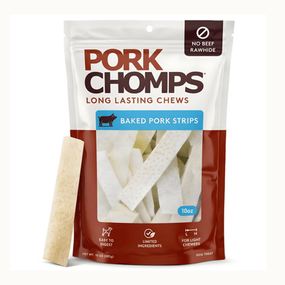 Pork Chomps - 4" Baked Pork Strips - 10 ounces