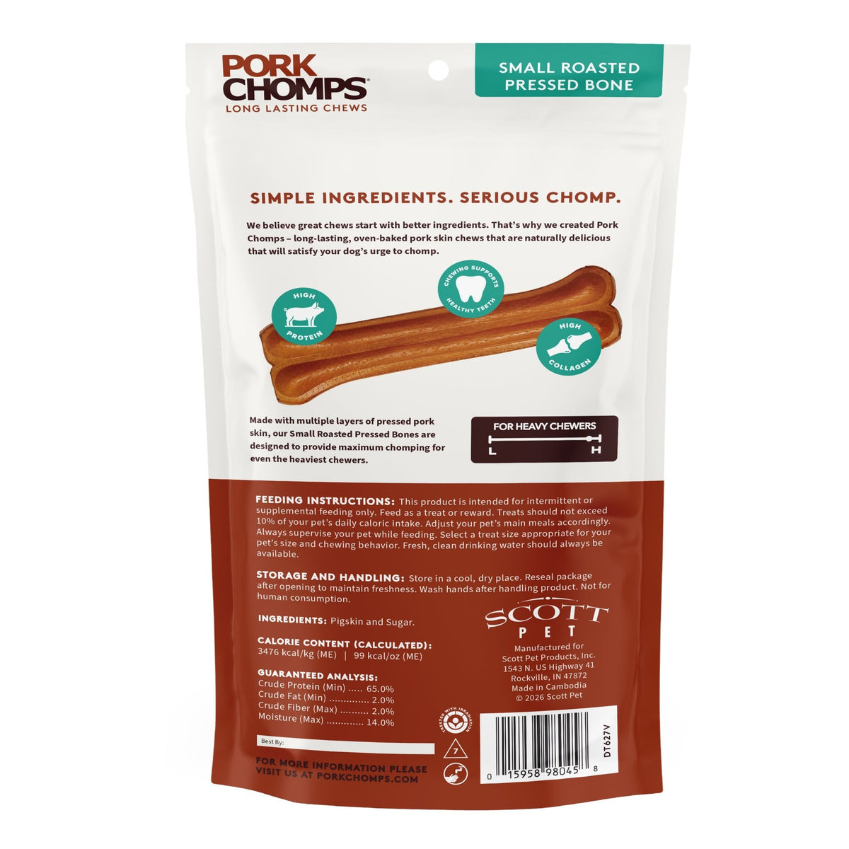 Pork Chomps - 4.5" Roasted Pressed Bones - 2 Count