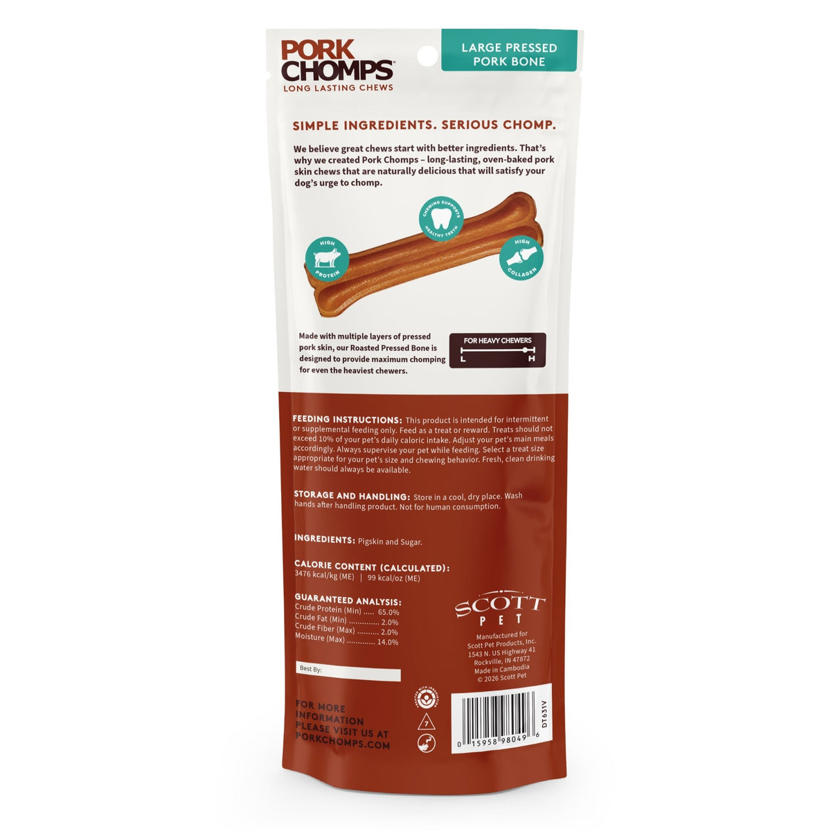 Pork Chomps - 7" Roasted Pressed Bones - 1 Count