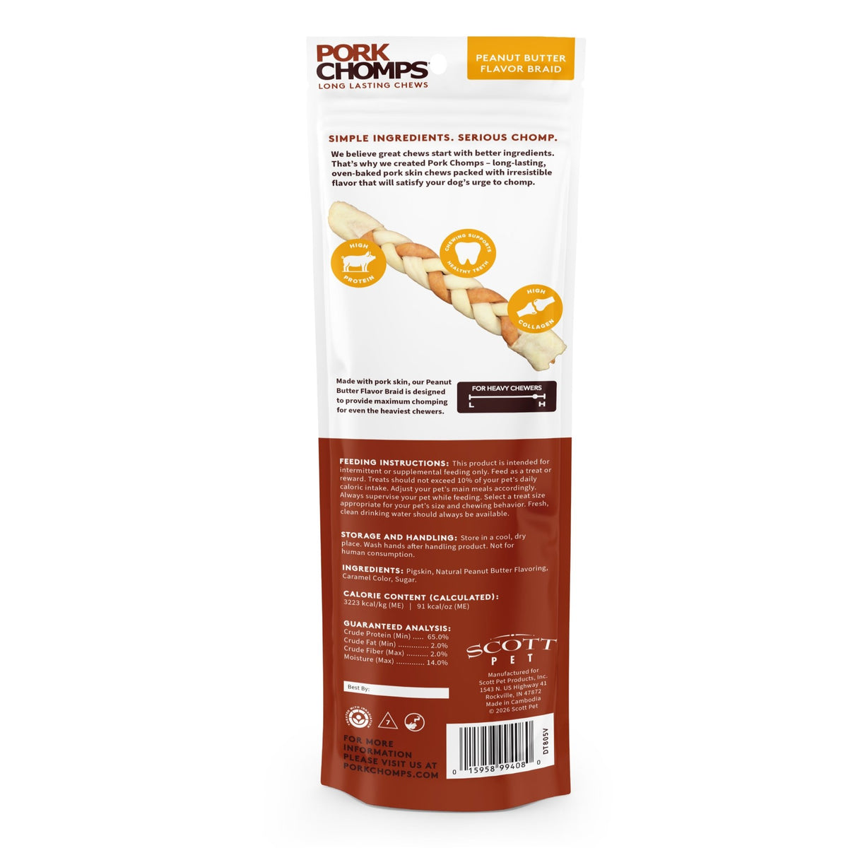 Pork Chomps - Peanut Butter Flavor Pork Braid - 1 Count