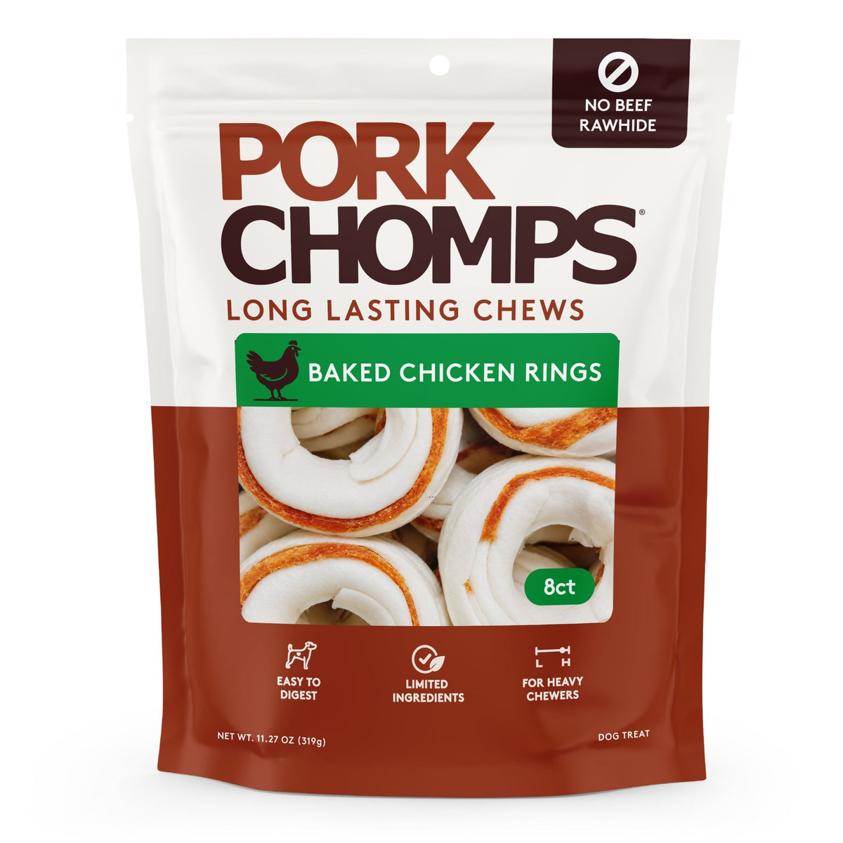 Pork Chomps - 2.5" Pressed Rings with Real Chicken - 8 Count