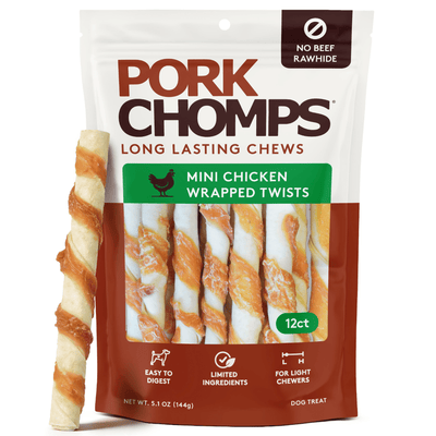 Pork Chomps - Real Chicken Wrapped Mini Twists - 12 Count