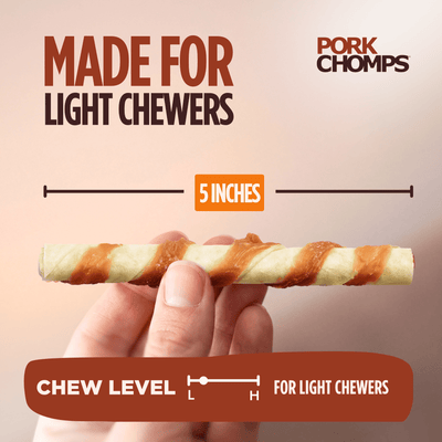 Pork Chomps - Real Chicken Wrapped Mini Twists - 12 Count