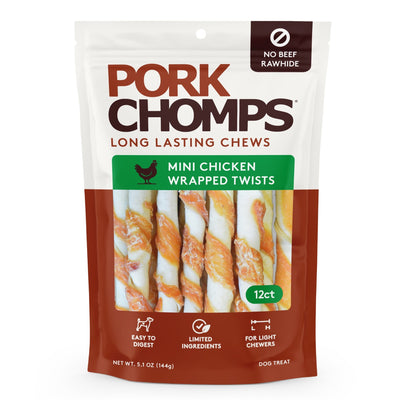 Pork Chomps - Real Chicken Wrapped Mini Twists - 12 Count
